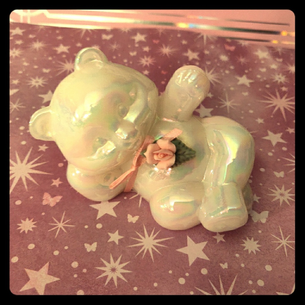 🐻 Fenton Opalescent Bear with Pink Rose 🐻